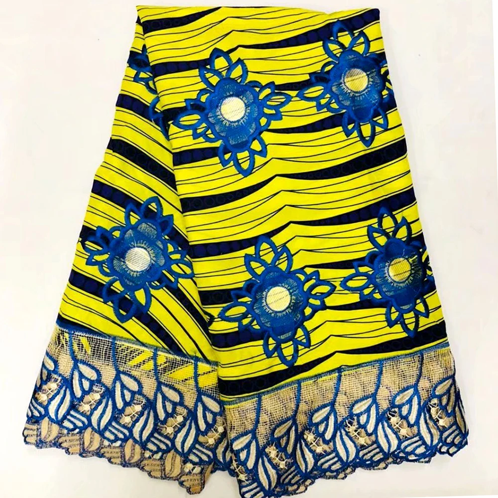 

Nigeria Cotton Real Printed Wax With Embroidery Guipure Lace Fabric African Wax Lace Fabric 2019 Wedding Dress 6yards/lot
