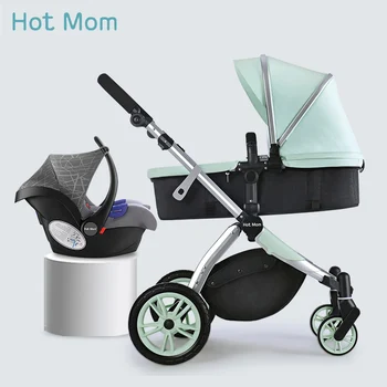 

Hot Mom stroller High landscape can changed into sleeping basket leather 2019 new