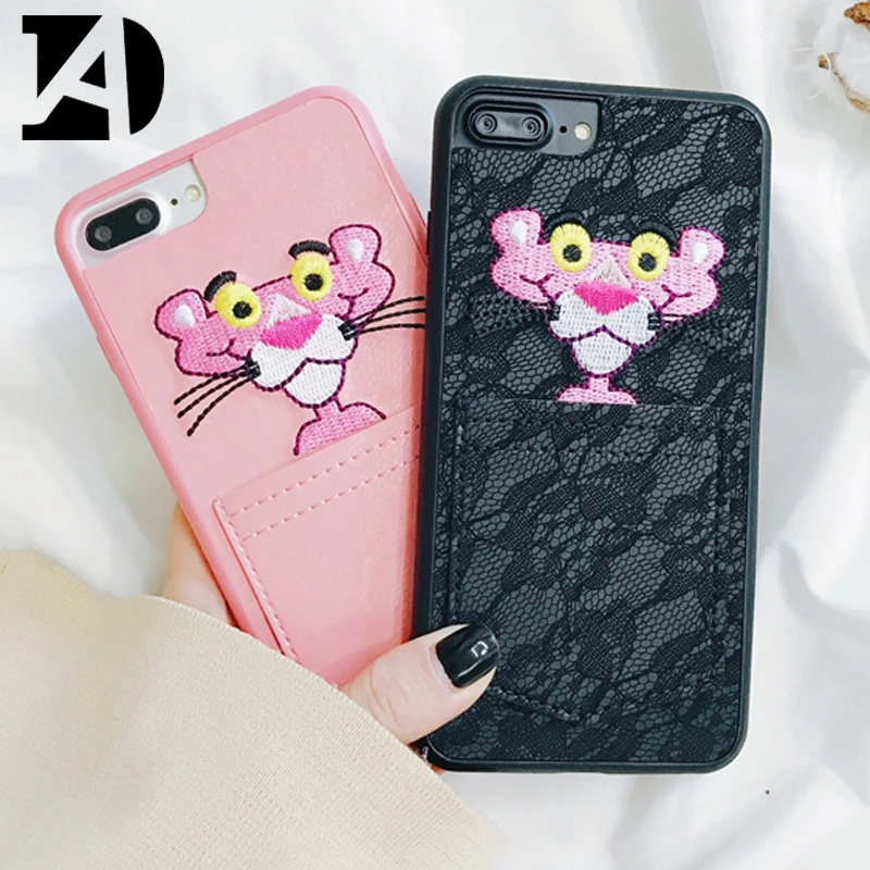 

Phone Cases For Iphone X 7 7Plus 8 8Plus 6 6S 6Plus 10 Trend Victoria Pink Panther Leopard Embroidered Secret Back Cover Case