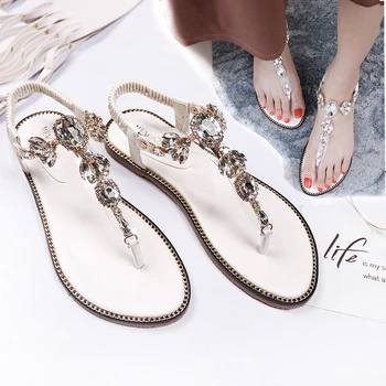 

Koovan Women's Flat Sandals 2019 New Female Diamond Beach Footwear Roman Shoes Slope With Bohemian Anti-skid Flip-flops