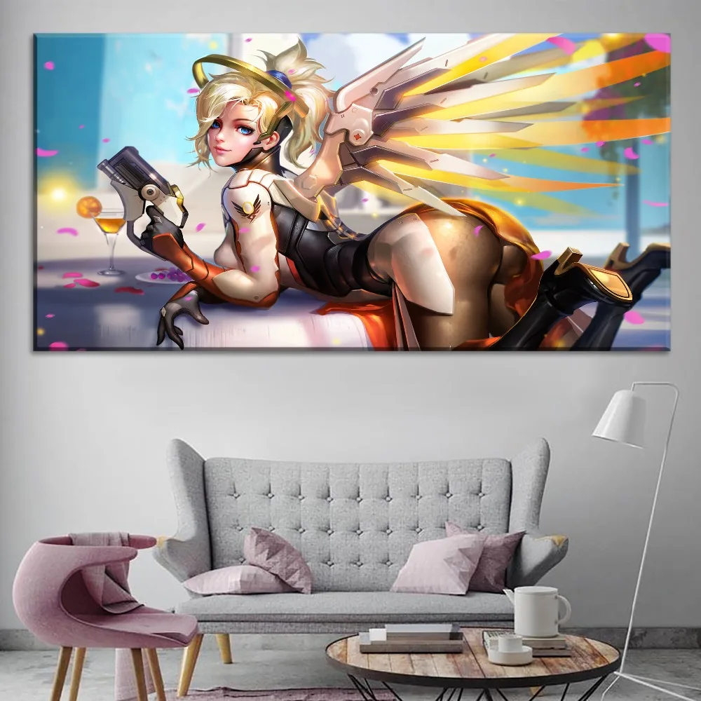 

Sexy Mercy Overwatch Painting Modern On Canvas Print Type And On The Wall Decorative Artwork 1 Panel Style Game Large Poster