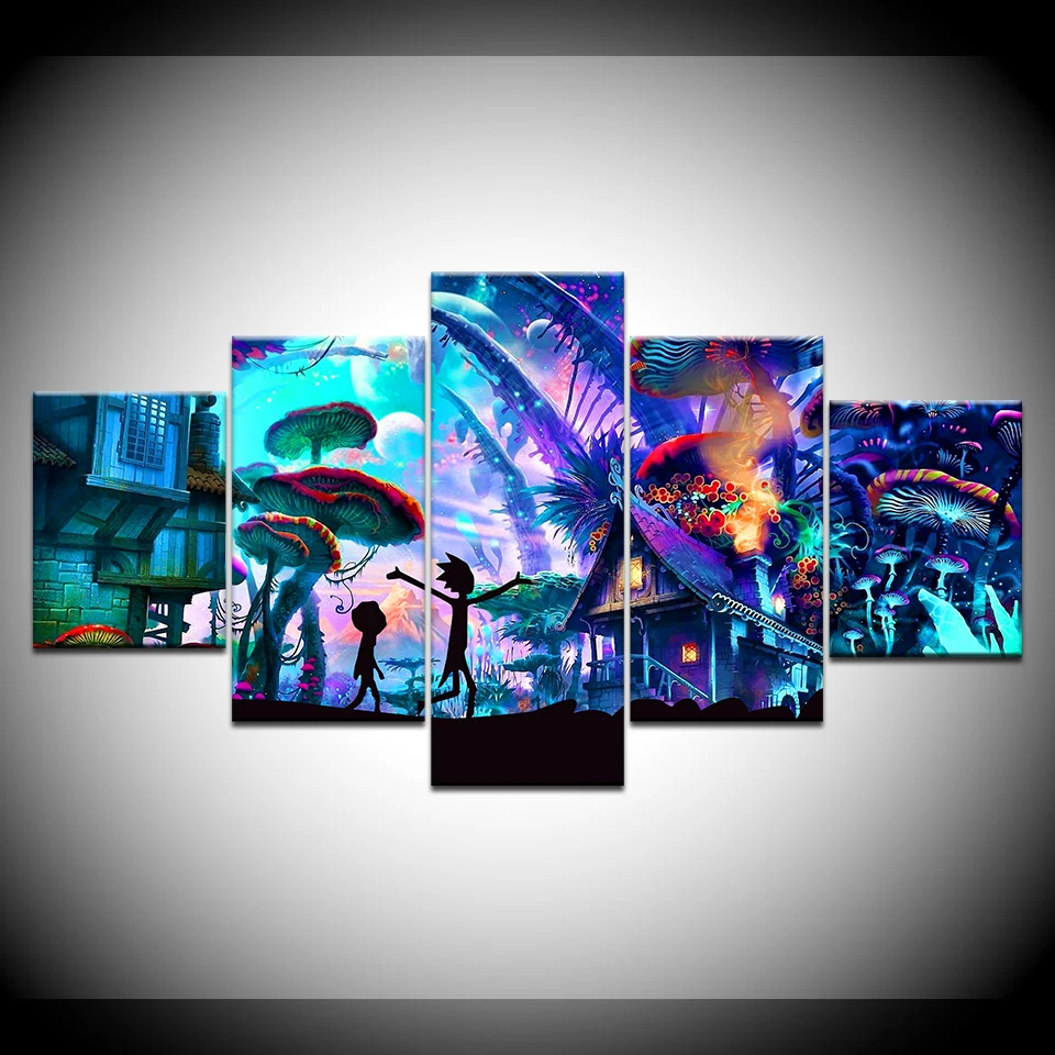 5 шт. плакат холст грибной мир Рик и Морти холст набор настенные плакаты художественная живопись для дома украшения гостиной