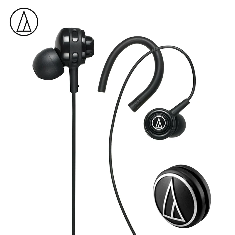 Оригинальные проводные наушники Audio Technica спортивные вкладыши с крючком