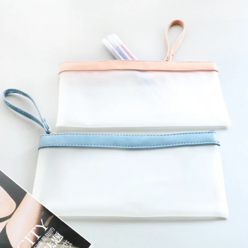 

0834 pensil case simple translucent frosted stationery creative document bag with large capacity