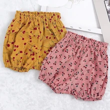 Шорты для девочек вельветовые шаровары с оборками для маленьких девочек, шорты из полипропилена, Изысканная одежда, летние шорты с принтом вишни для девочек, штаны, детские шорты