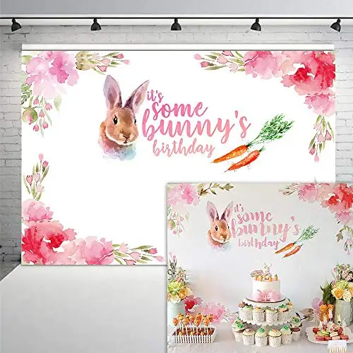 

Bunny Birthday Photography Background It's Some Bunny's Watercolor Floral Photobooth Backdrop Dessert Table Decorations Props