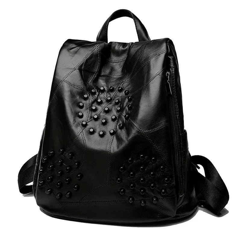 

Luxury Fashion Sheepskin Anti-thief Women Backpack Rivet Genuine leather School Bag for Women girls Female Shoulder Travel Bags