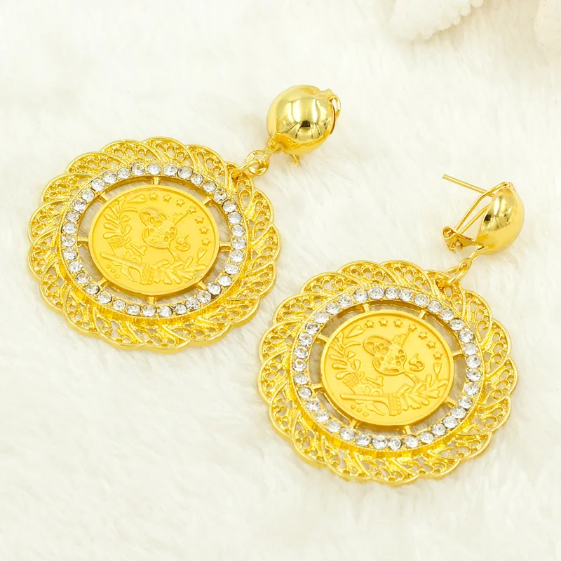 Высокое качество Дубай золотые Ювелирные наборы для женщин винтажные свадебные золотые монеты большое ожерелье хрустальные серьги 24 золотые свадебные ювелирные изделия