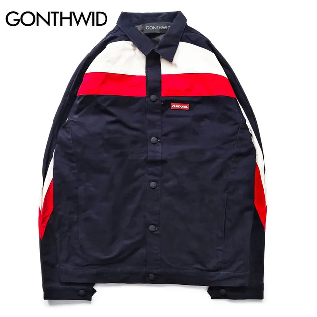 GONTHWID Vintage Color Block Coaches Jackets Men Hip Hop Casual Printed Patchwork Male Fashion Swag Coats Streetwear GONTHWID Vintage Color Block Coaches Jackets Men Hip Hop Casual Printed Patchwork Male Fashion Swag Coats Streetwear