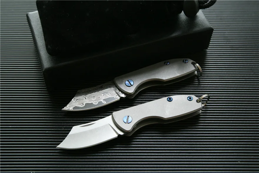 

Mini Pocket knife Damascus steel D2 folding blade knife Titanium handle key Tactical knives survival cuting Rescue EDC tools