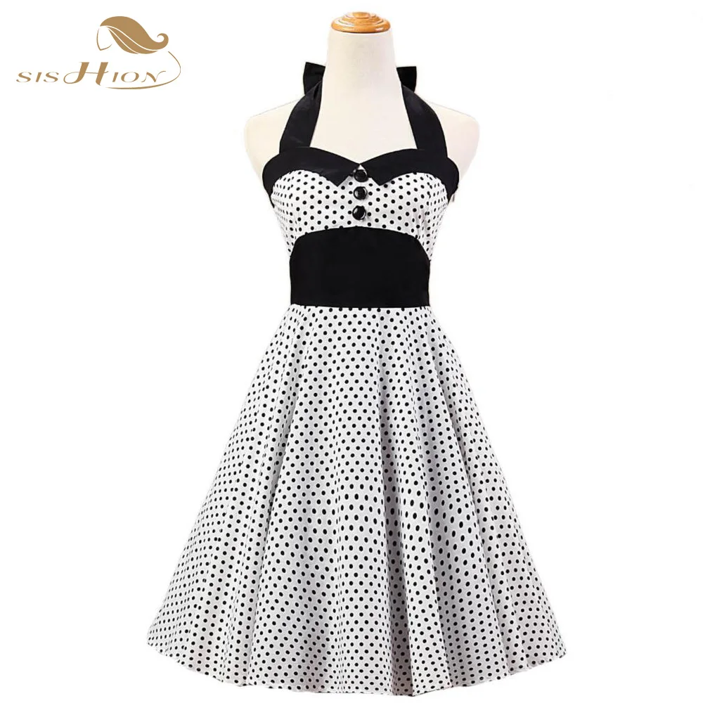 New 50s 60s Style Rockabilly Swing Dress Housewife Halter Polka Dot ...