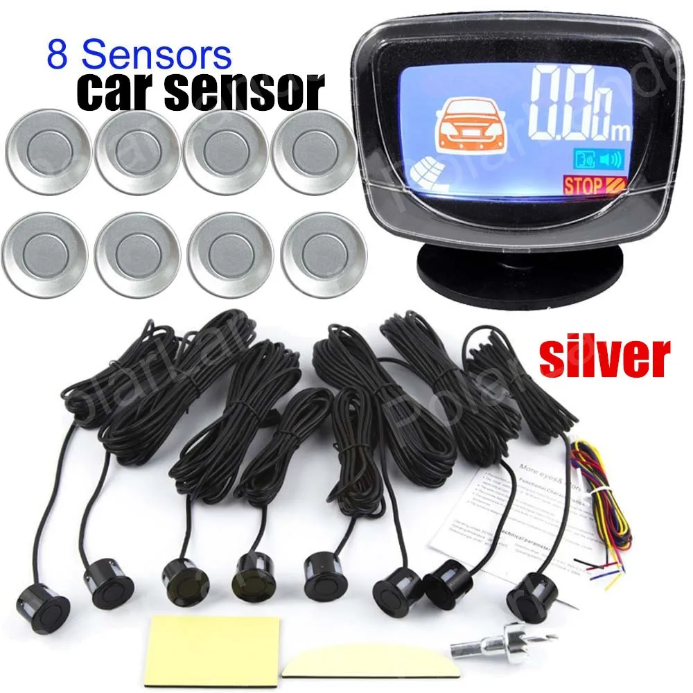 

free shipping Car Parking Sensors 8 sensors 9 colors to choose Reverse Backup Radar detector alarm System LCD Display Monitor