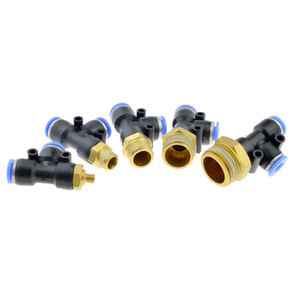 

Pneumatic Connector 10mm 8mm 6mm 12mm Hose Tube T Shape Tee Air Fitting 1/4" 1/8" 3/8" 1/2"BSPT Male Thread 3 Way Pipe Coupler