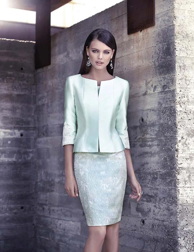Mint Green Lace Mother of Bride Dresses With Jackert 2017 3/4 Sleeves Short Mother Dress For Mint Green Lace Mother of Bride Dresses With Jackert 2017 3/4 Sleeves Short Mother Dress For