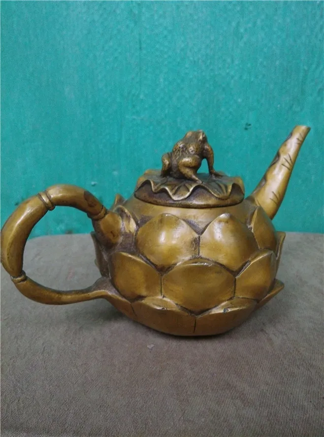 

TOP collection # Home OFFICE Decor art -old Vintage MONEY DRAWING lotus flower bronze sculpture art wine tea pot