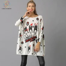 

Chictorso W New Year Letter Print Women Christmas Sweater Dress Casual Slouchy Long Sweaters Pullover Girls Autumn Jumper