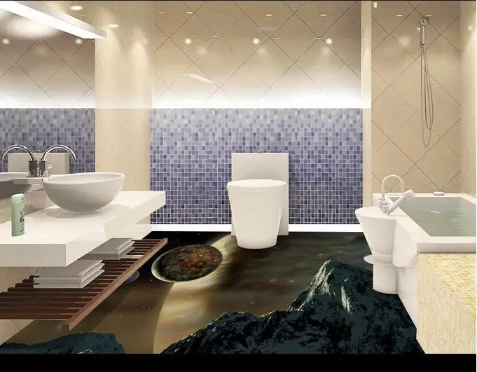 

customized 3d flooring bathroom mural Planet 3d pvc flooring waterproof wallpaper 3d stereoscopic wallpaper