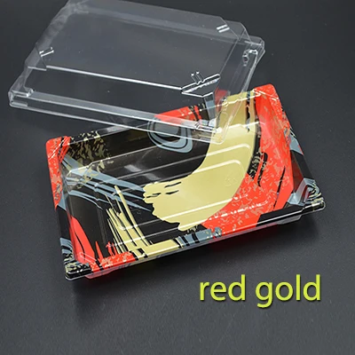 50 шт 190*130*45 мм упаковочные коробки для суши биоразлагаемые пластиковые одноразовые упаковочные коробки для суши различные стили NO.5 - Цвет: red gold