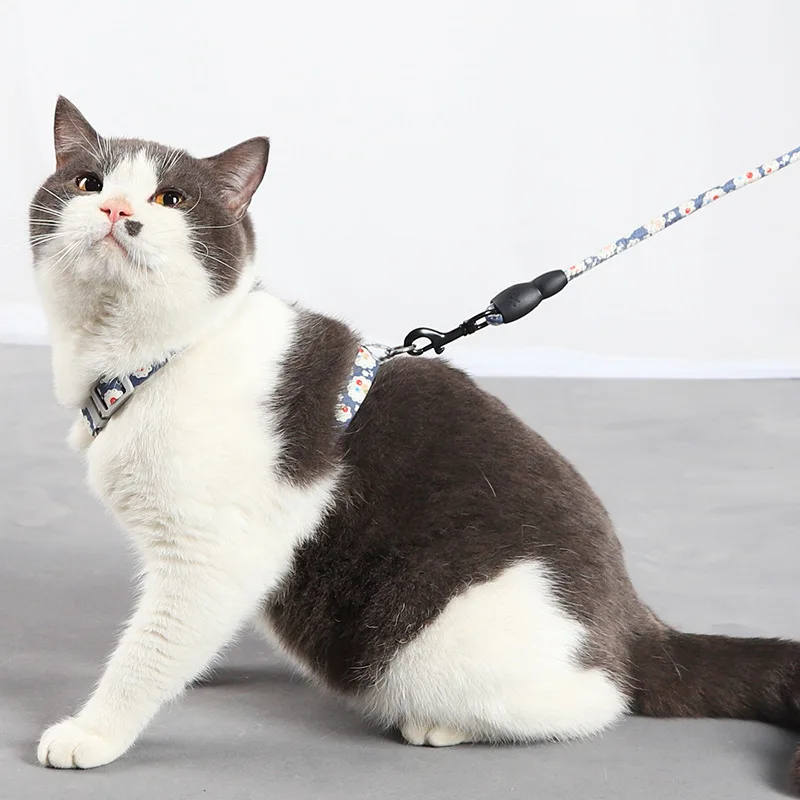 Adjustable Cat Collar Harness Leash for Dogs I-shaped Vest Cotton Rope Small Pet Traction Walk Kitten Halter Products