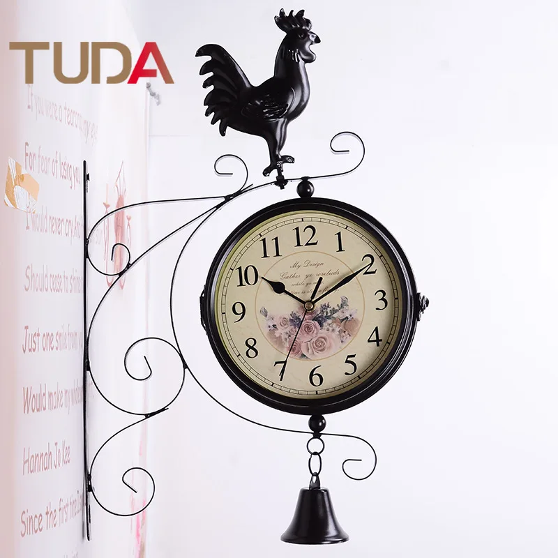 

TUDA European Double-sided Creative Wall Clock for Retro Garden Wrought Iron Wall Clock Crafts Mute Decorative Clock