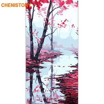 

CHENISTORY Frame Rivers DIY Painting By Number Landscape Modern Wall Art Picture Oil Painting On Canvas For Living Room 60x120cm