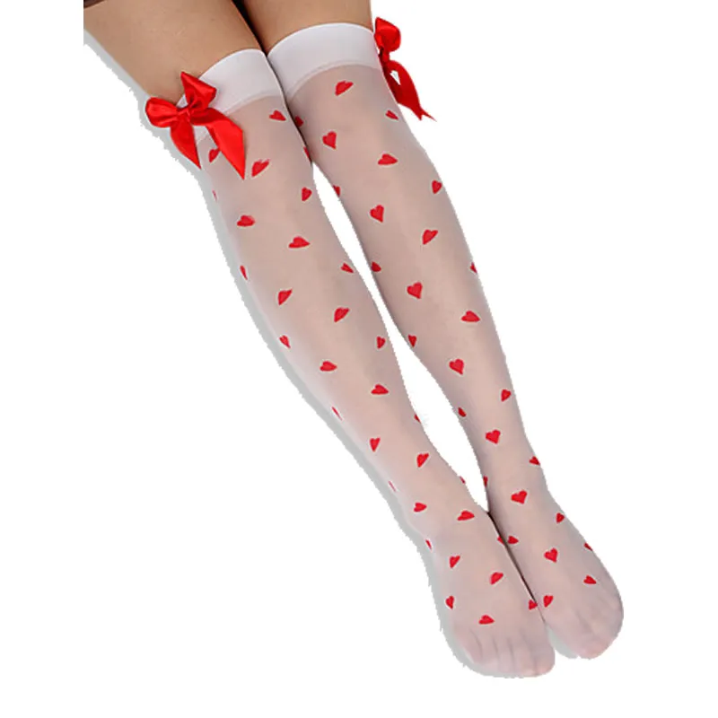 Women Bow Heart Pattern Thigh High Stockings Japanese Style Stocking Pantyhose Girls Sexy Knee Socks Over The Knee