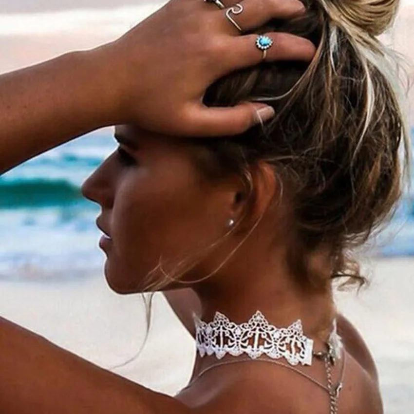 

2017 White Lace Choker Necklace Women Crown tattoo choker Flower Chokers Chocker collier ras du cou collares mujer