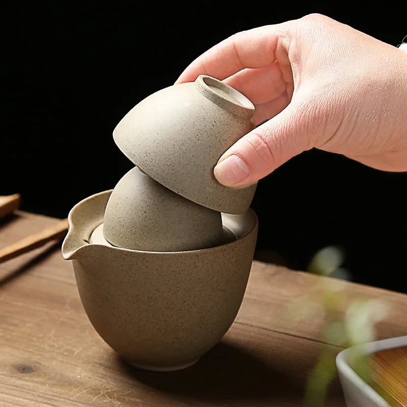 Ceramic Teapot Portable Travel Tea Set Portable Teaware 1 Pot 2 Cup Chinese Gaiwan For Kung Fu Tea Home Coffee Vintage Drinkware