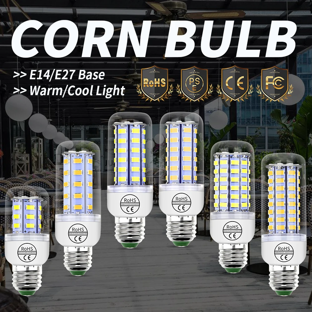 GU10 Led лампы в форме свечи E27 светодиодный ламповый кукурузный свет E14 220 В ампулы 24