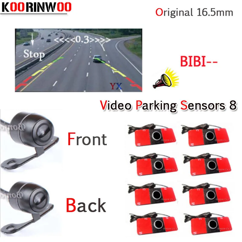 

Koorinwoo Parktronic Car Parking System Alarm 8 Video Sensors Front Camera Car Rear view Camera Parking Blind sensor detector