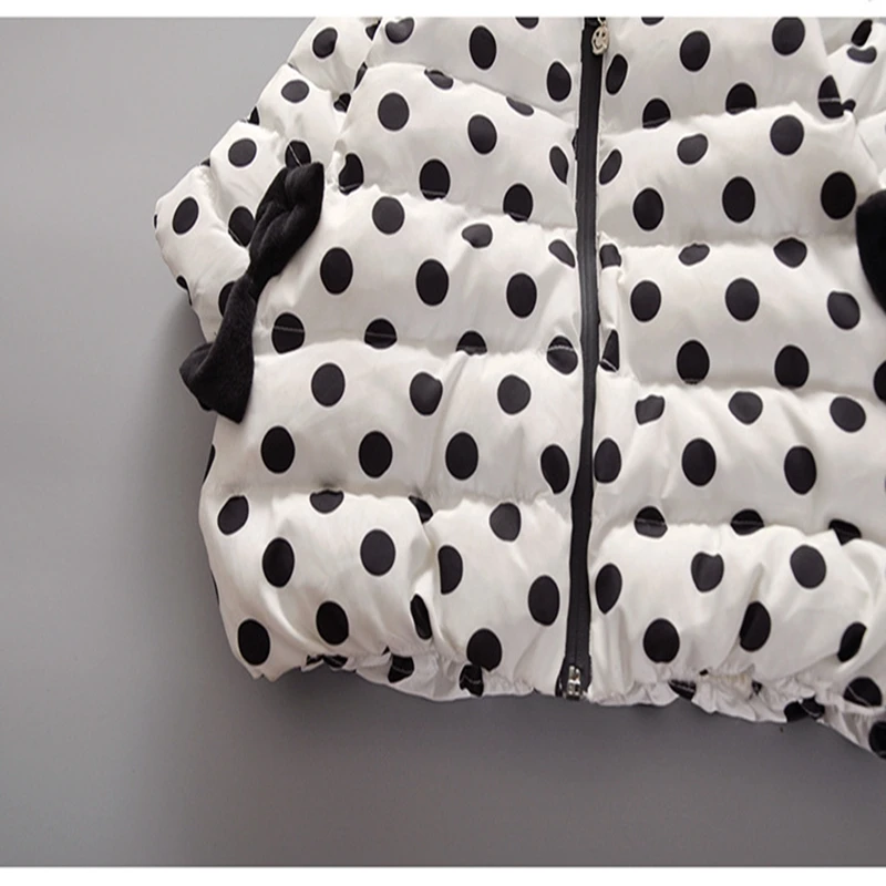 Baby girl Coat In Winter Zipper hooded Polka dot long tail hat Bow-tie pockets  cotton-padded jacket for Kids Children warmed up (32)
