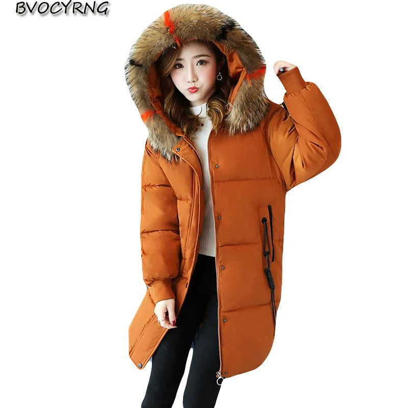 #*Cheap New Fashion Big Fur Collar Long Cotton coat Women #039;s Winter Jacket High Quality Cotton Warm Parka Female Thicken Leisure Coats