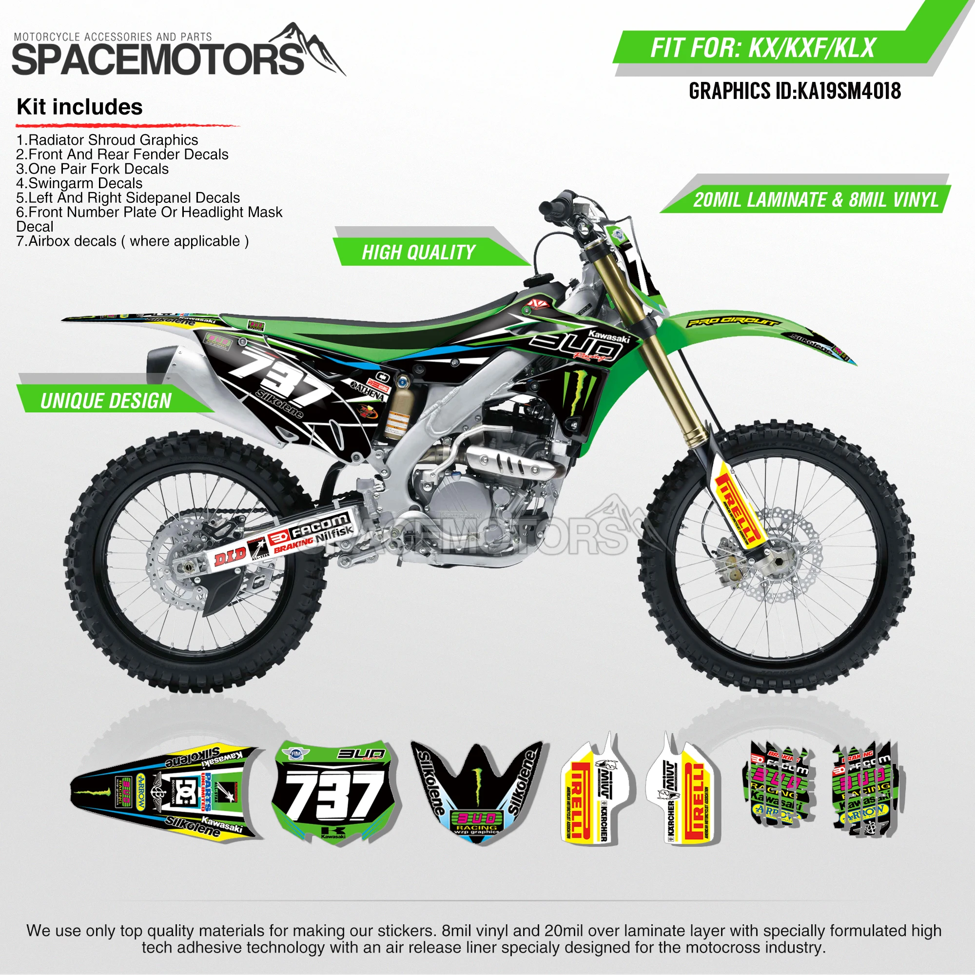 MotoSpace Customized Team Graphics Backgrounds Decals 3M Custom Stickers For KAWASAKI KX250F 2013 018