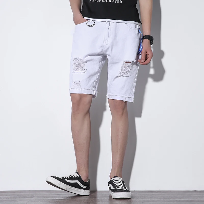 Black White Ripped denim short pants men Big size 36 38 40 42 Summer fashion Black White Ripped denim short pants men Big size 36 38 40 42 Summer fashion