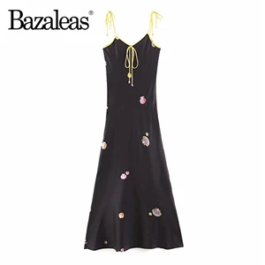 Bazaleas модное летнее платье с принтом в виде ракушки, винтажное платье, регулируемое Черное женское платье миди без бретелек, повседневное платье, Прямая поставка - Цвет: L30 black 8957