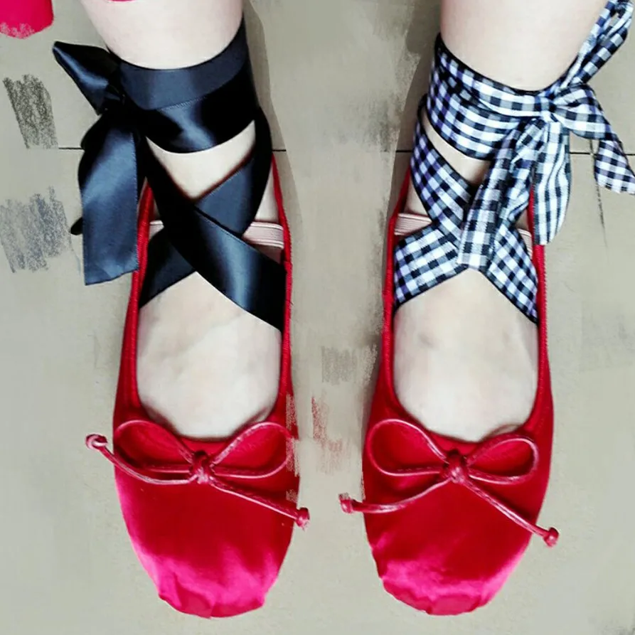 black ballet flats with ribbon