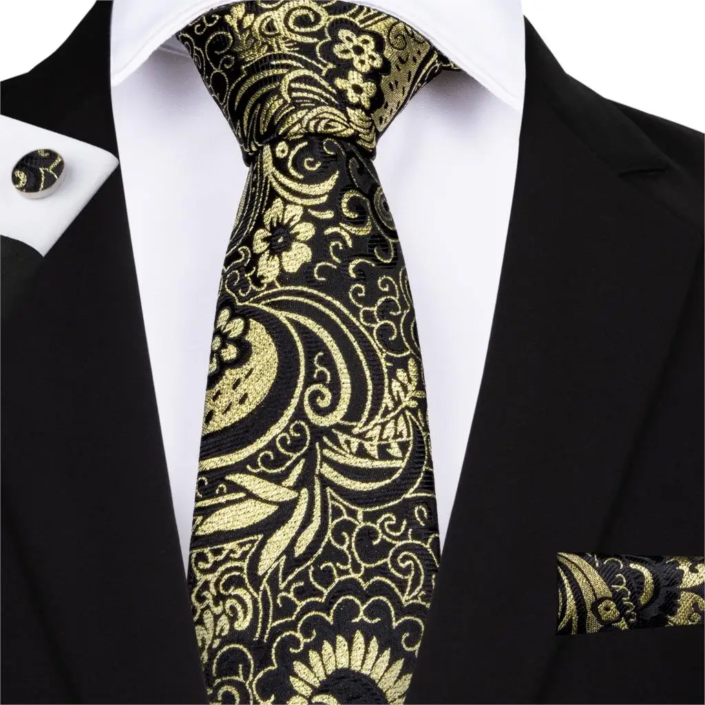 DiBanGu классический черный желтый галстук-бабочка для мужчин Шелковый галстук, носовой платок, запонки мужской галстук деловой Свадебный галстук набор