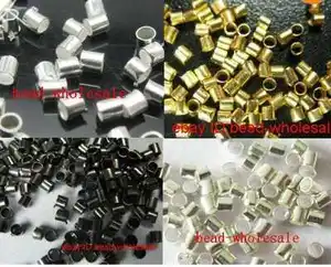 OMH оптовая продажа Бесплатная доставка 500 шт посеребренные/золотистые/темно-серебристые/черные трубчатые металлические бусины обжимные концевые бусины 2 мм - изображение
