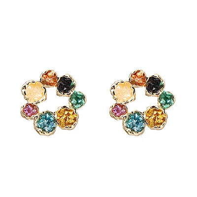 Yhpup Trendy Korean Flower Geometric Stud Earrings Natural Colorful Crushed Stone S925 Brincos for Girl Women Party Jewelry Gift - Окраска металла: Yellow Blue Black