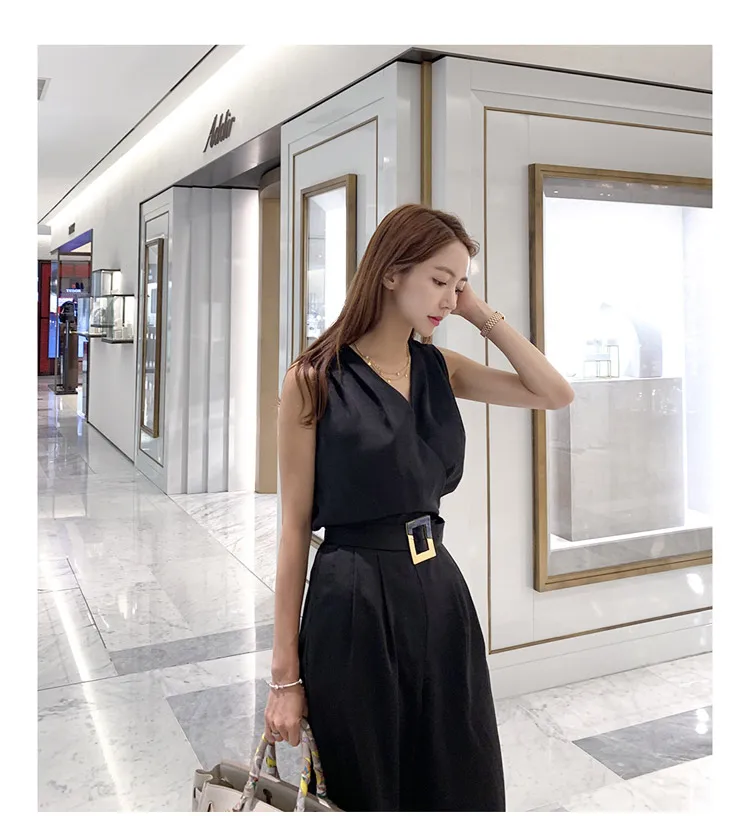 summer elegant new slim jumpsuit sleeveless with belt runway office lady bodysuit Romper