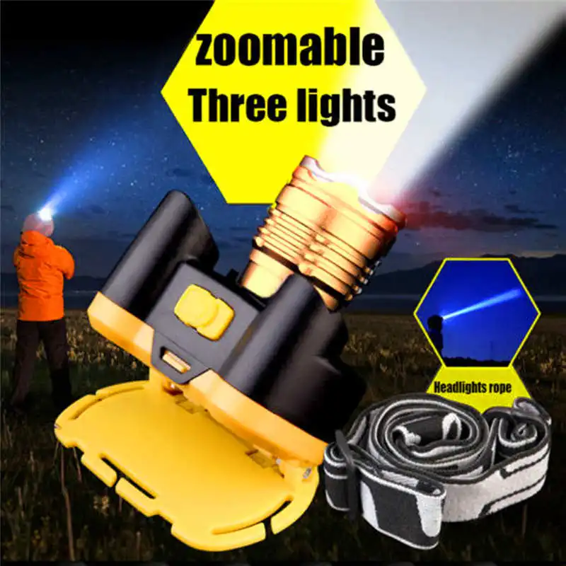 Zoomable 15000LUMENS 3X XM-L T6 LED 18650 Headlamp Head Light Torch Lamp led flashlight head flashlight rechargeable #4A29 (3)