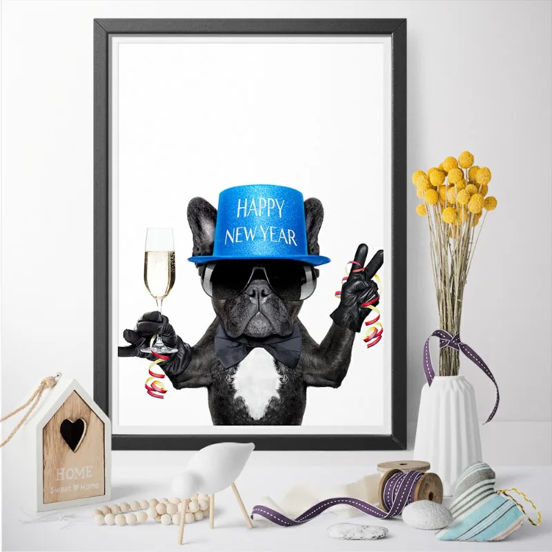 Смешное Искусство Печать джентльмен собака пила шампанское милые животные напечатанная Картина на холсте плакат дети спальня стены изображение без рамки - Цвет: pic14