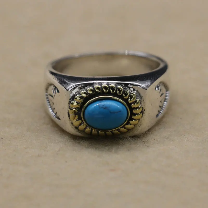 Retro Thai Silver Inlaid Turquoise S925 Sterling Silver Finger Ring ...