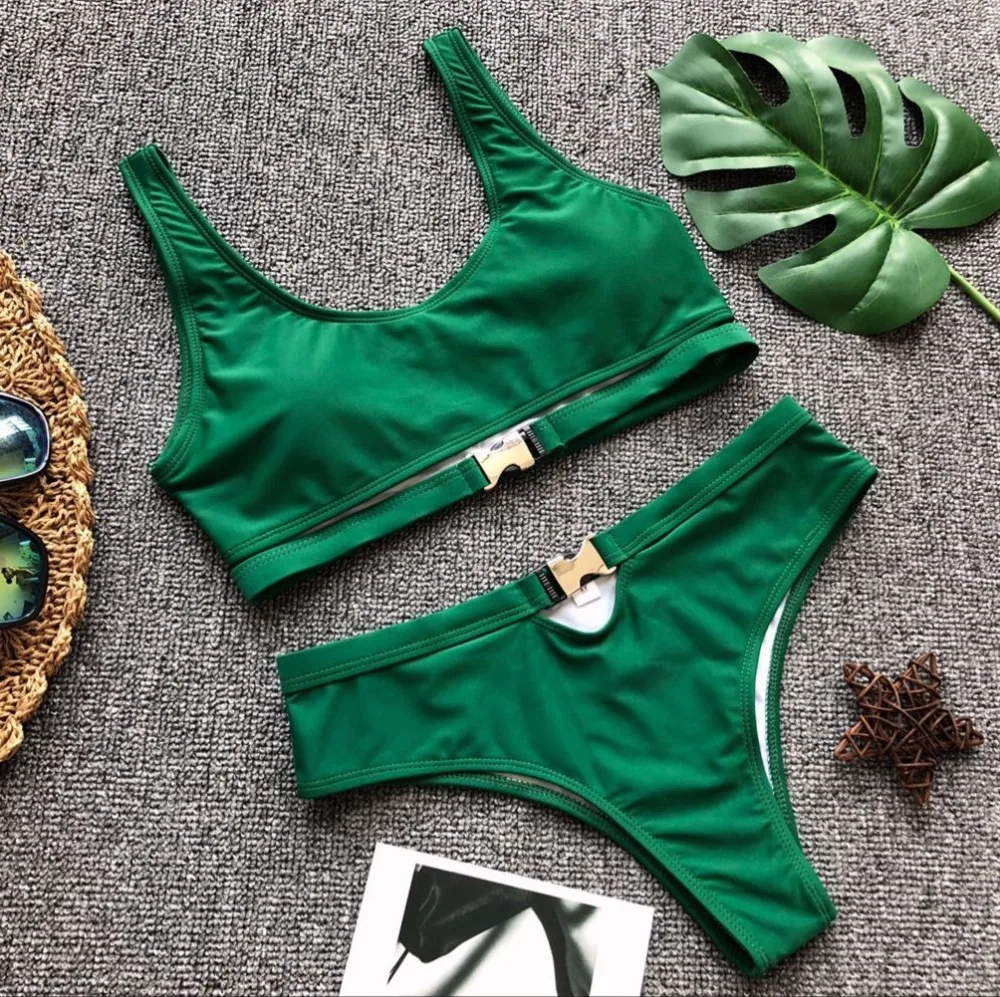 

Sexy High Waist Bikini 2018 Female Swimsuit Women Swimwear Double Metal Button Bikini set Bather Bathing Suit Biquini