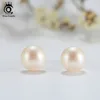 ORSA JEWELS Real 925 Sterling Silver Stud Earrings For Women Genuine Fresh Water Pearl 8 MM Gold-color Female Party Jewelry SE86 ► Photo 3/6