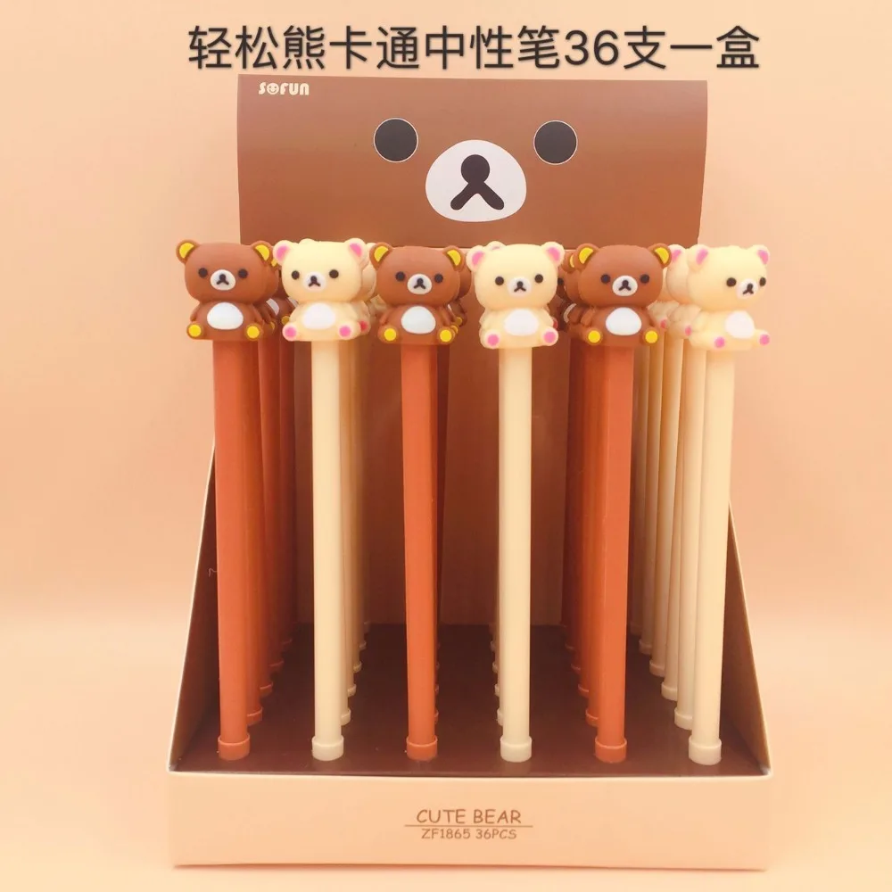 

36pcs/lot Creative Cute Bear Rilakkuma 0.5mm Gel Pen Unisex Pen Roller Ball Pens Office School Supplies Students Promotion Gift