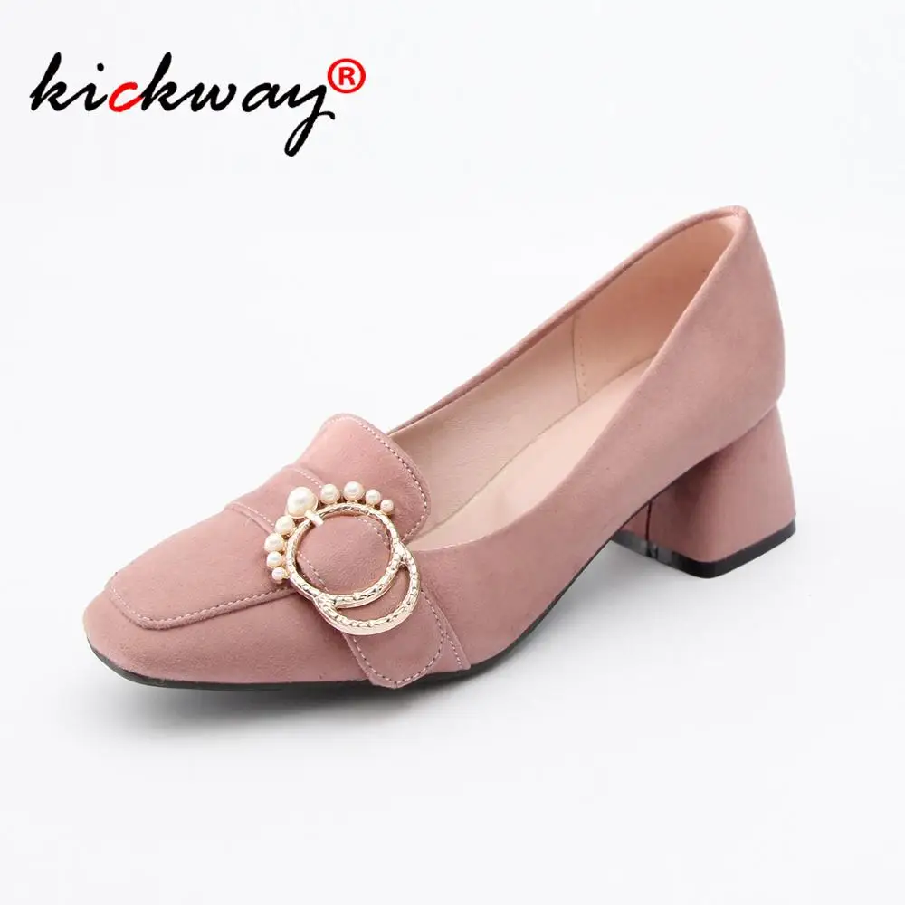 

2019 Shoes Women Mid Heel Pumps Fashion Women Shoes Party Wedding Square High Heel Round Toe Black Ladies Pumps Plus Size 34-43