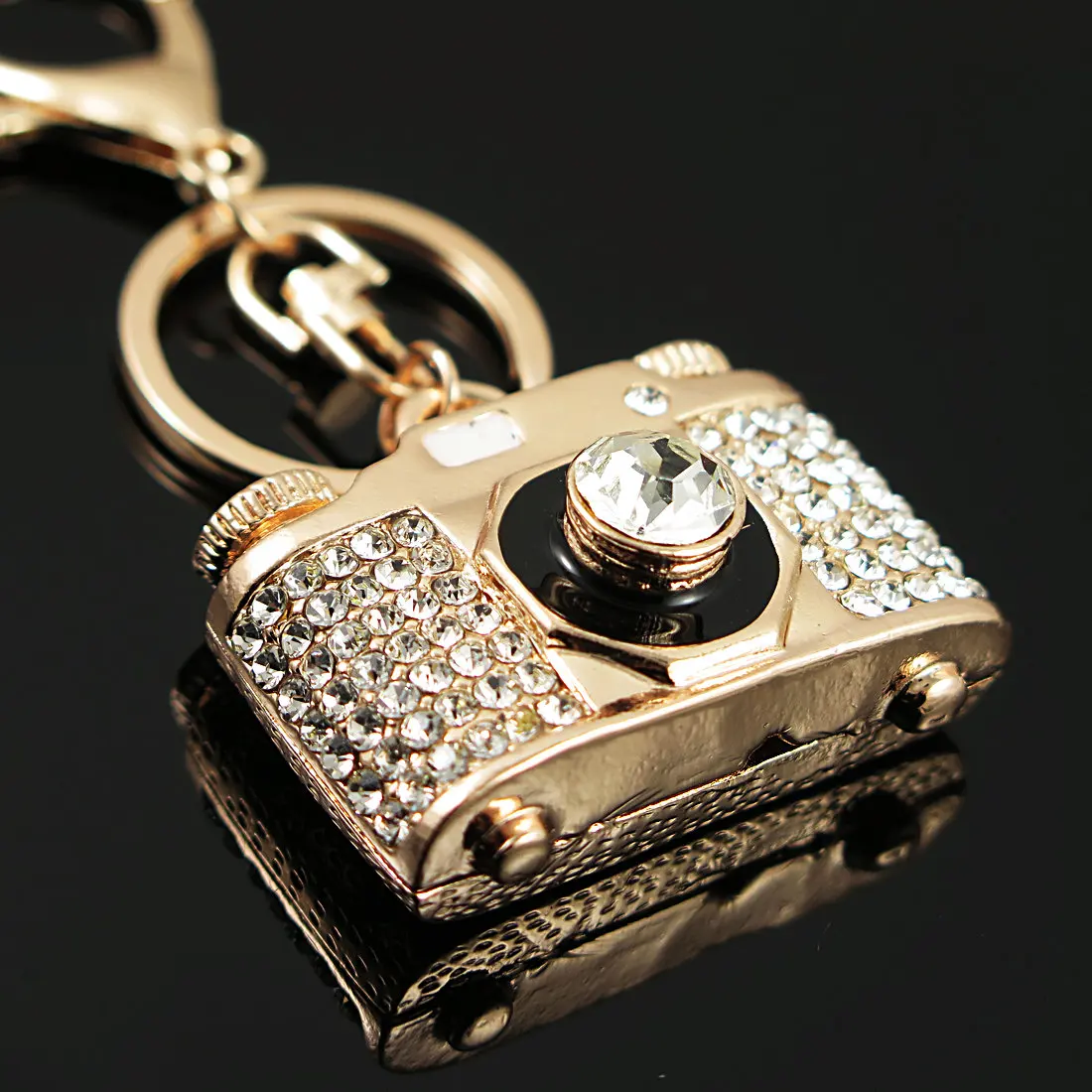 Горный хрусталь кристалл мини камера брелок-кольцо держатель сплав автомобильный брелок Шарм Сумочка брелоки женская сумка кулон подарки
