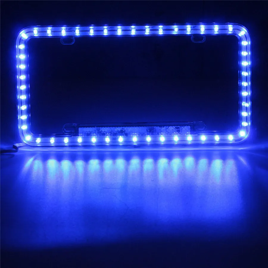 12V Blue LED Car Plate Cover Frame Car Stying USA/Canada License Plate Frame Tag Cover Holder for Auto Truck Vehicles