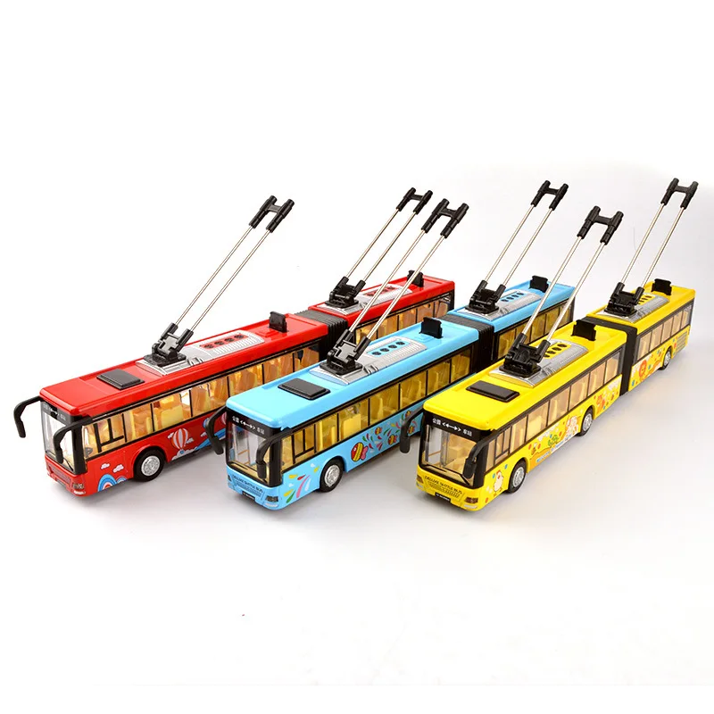 

High-quality 1:50 double-section bus alloy model,simulation die-casting sound and light pull back bus toy model,free shipping